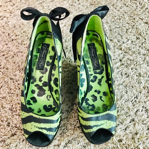 Iron Fist Shoes - Iron Fist Lime Green Leopard Wedge Heels